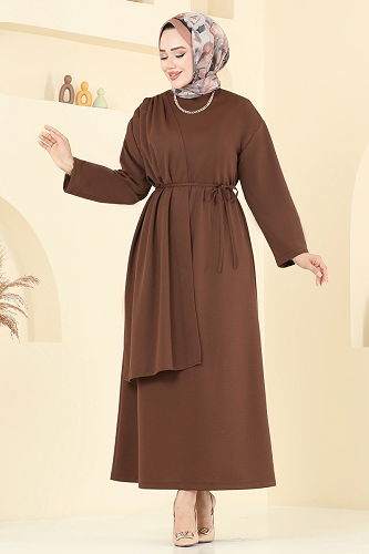 moda selvim Dress 3057KTR750 Brown - Thumbnail