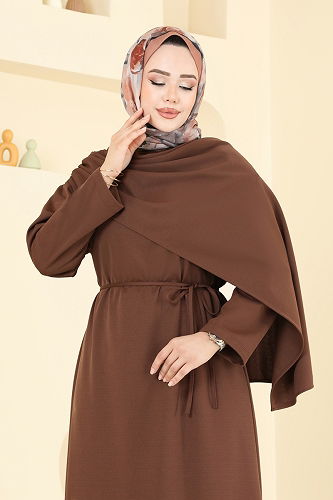 moda selvim الفستان بني 3057KTR750 - Thumbnail