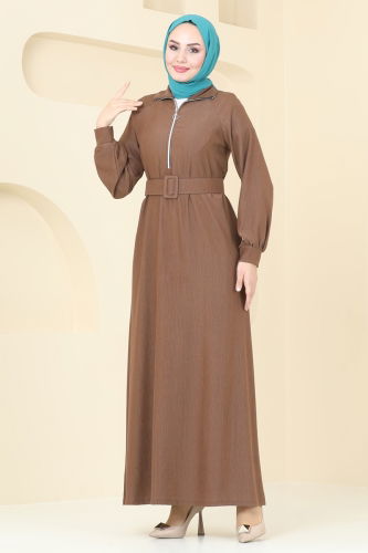 moda selvim Dress 3058HBS856 Brown - Thumbnail