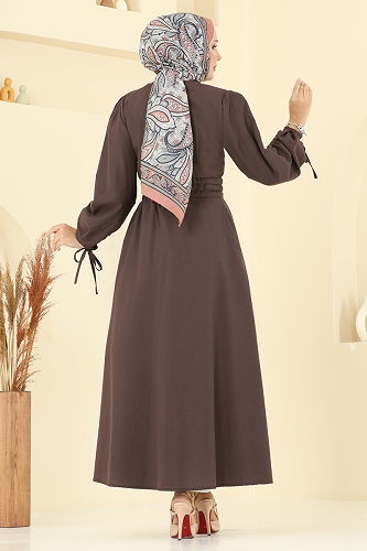 moda selvim الفستان بني 3060KTR750 - Thumbnail