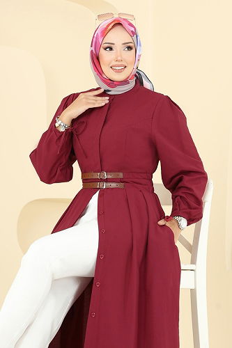 moda selvim Dress 3060KTR750 Burgundy - Thumbnail