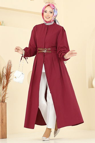 moda selvim Dress 3060KTR750 Burgundy - Thumbnail