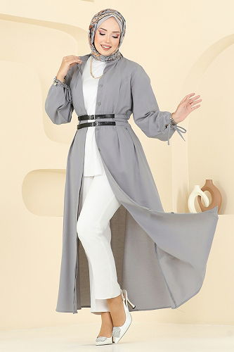 moda selvim الفستان رمادي 3060KTR750 - Thumbnail