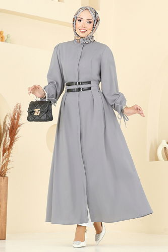 moda selvim الفستان رمادي 3060KTR750 - Thumbnail