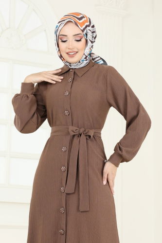 moda selvim Dress 3061HBS856 Brown - Thumbnail