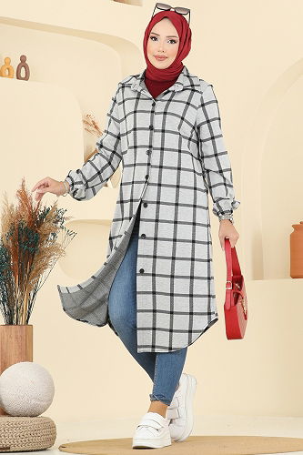 moda selvim بلوز نمط 4 رمادي 3062KTR750 - Thumbnail