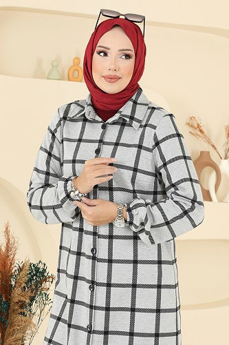 moda selvim بلوز نمط 4 رمادي 3062KTR750 - Thumbnail