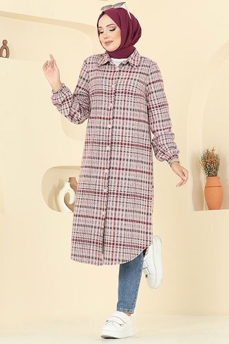 moda selvim بلوز نمط 1 خمري 3062KTR750 - Thumbnail