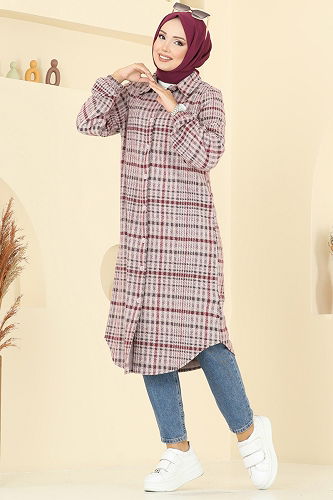 moda selvim بلوز نمط 1 خمري 3062KTR750 - Thumbnail