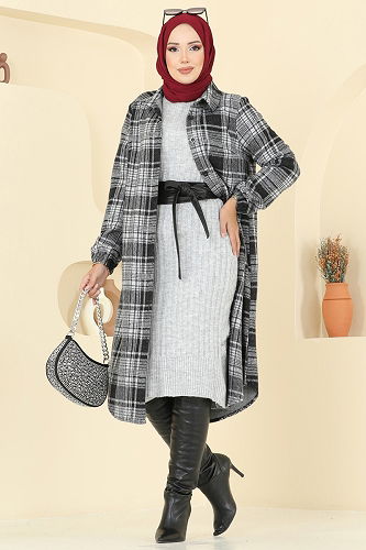 moda selvim Tunic 3062KTR750 Pattern2 Black - Thumbnail