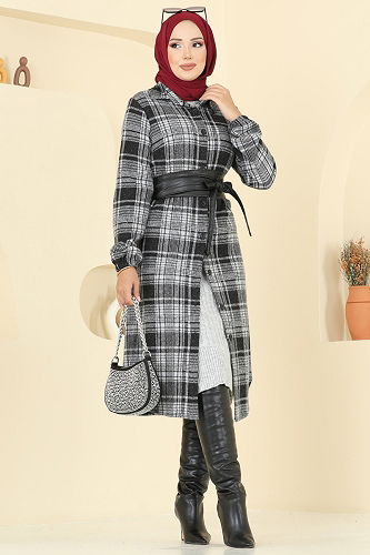 moda selvim Tunic 3062KTR750 Pattern2 Black - Thumbnail