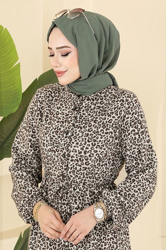 moda selvim الفستان بني 3064KTR750 - Thumbnail