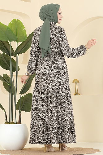 moda selvim الفستان بني 3064KTR750 - Thumbnail