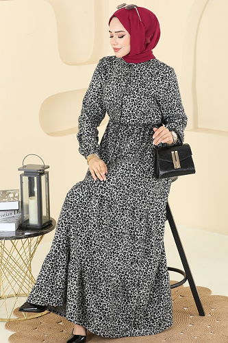 moda selvim Dress 3064KTR750 Gray - Thumbnail