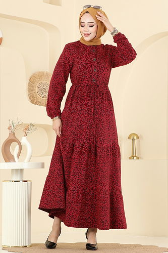 moda selvim الفستان احمر 3064KTR750 - Thumbnail