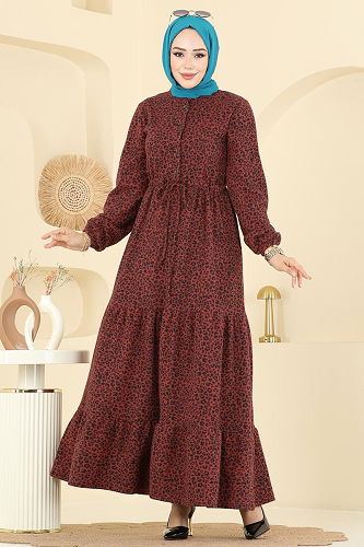 moda selvim الفستان عسلي 3064KTR750 - Thumbnail