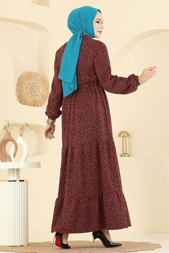 moda selvim الفستان عسلي 3064KTR750 - Thumbnail