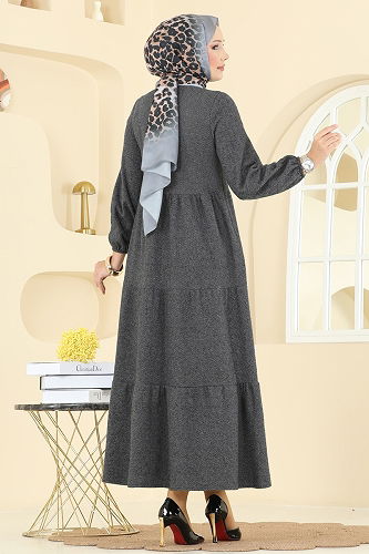 moda selvim الفستان رمادي 3065KTR750 - Thumbnail