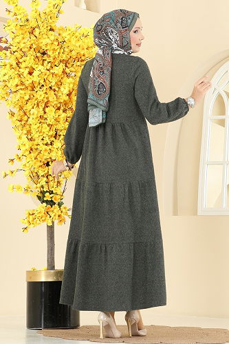 moda selvim الفستان اخضر عفني 3065KTR750 - Thumbnail