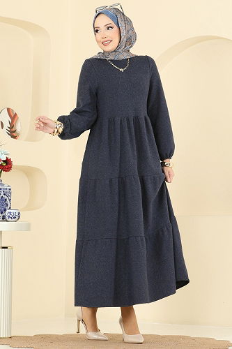 moda selvim الفستان كحلي 3065KTR750 - Thumbnail