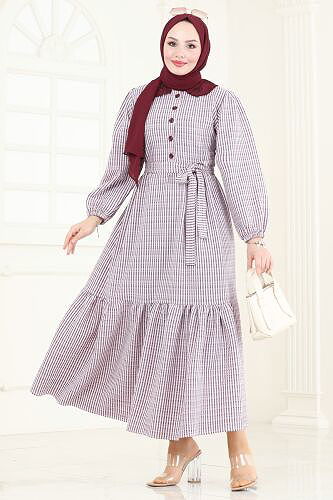 moda selvim Dress 3068HBS856 Burgundy - Thumbnail