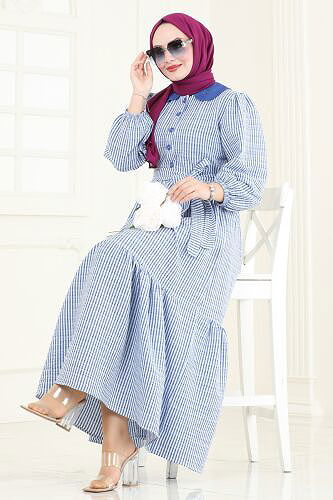 moda selvim الفستان ازرق 3068HBS856 - Thumbnail