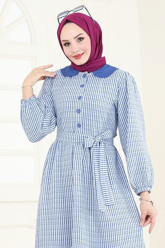 moda selvim الفستان ازرق 3068HBS856 - Thumbnail