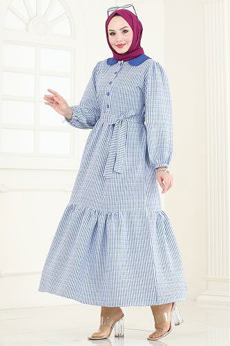 moda selvim الفستان ازرق 3068HBS856 - Thumbnail