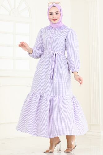 moda selvim Dress 3068HBS856 Lilac - Thumbnail