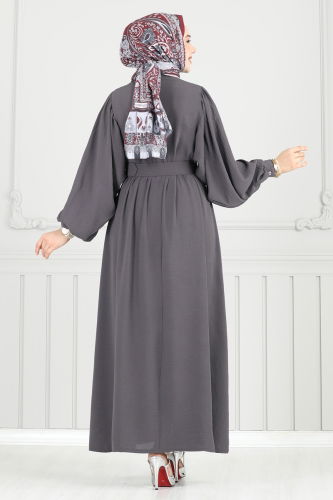 moda selvim الفستان رمادي غامق 3071HBS856 - Thumbnail