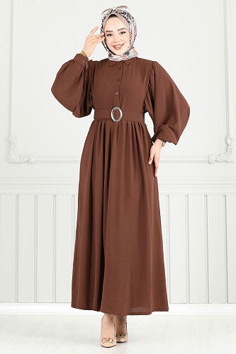 moda selvim Dress 3071HBS856 Brown - Thumbnail