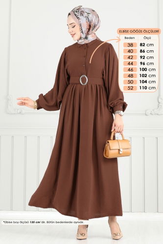 moda selvim Dress 3071HBS856 Brown - Thumbnail