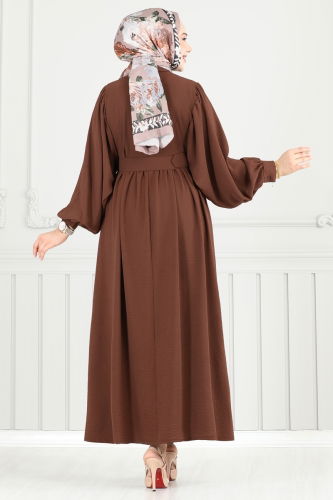 moda selvim الفستان بني 3071HBS856 - Thumbnail