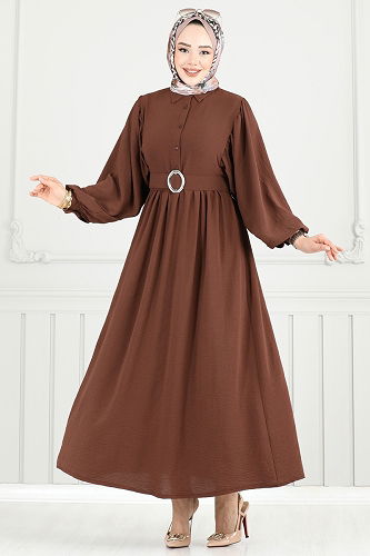 moda selvim الفستان بني 3071HBS856 - Thumbnail