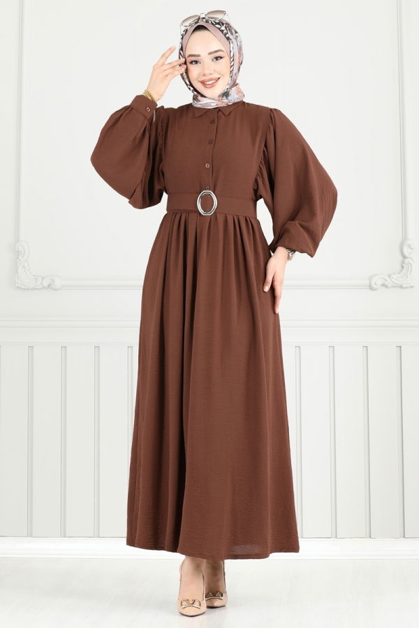 Modaselvim خصم صافٍ20%+20% في سلة التسوق الفستان بني 3071HBS856