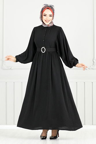 moda selvim الفستان أسود 3071HBS932-M - Thumbnail