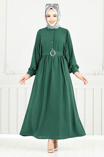 moda selvim الفستان زيتي 3071HBS932-M - Thumbnail