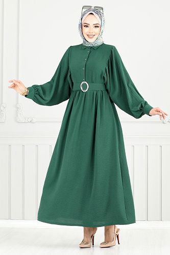 moda selvim الفستان زيتي 3071HBS932-M - Thumbnail