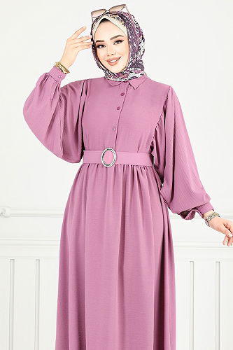 moda selvim الفستان وردي 3071HBS932-M - Thumbnail