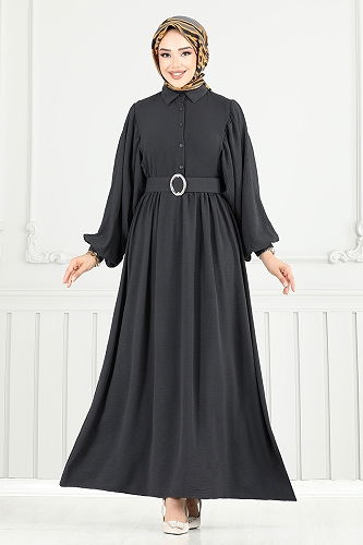 moda selvim الفستان رمادي غامق 3071HBS932-M - Thumbnail