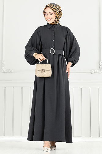 moda selvim الفستان رمادي غامق 3071HBS932-M - Thumbnail