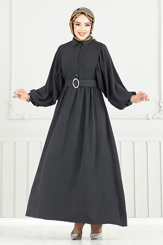 moda selvim الفستان رمادي غامق 3071HBS932-M - Thumbnail