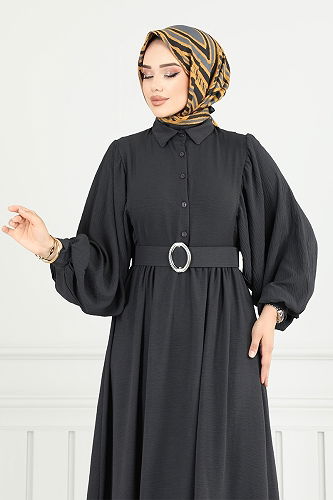 moda selvim الفستان رمادي غامق 3071HBS932-M - Thumbnail