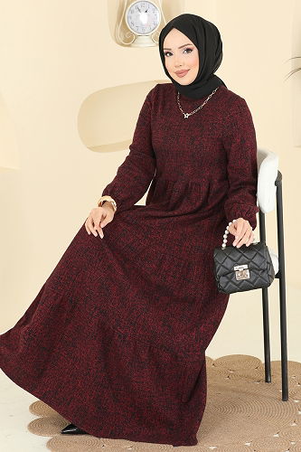 moda selvim Dress 3071KTR750 Burgundy - Thumbnail