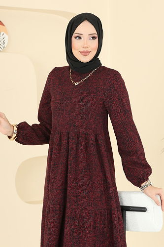 moda selvim Dress 3071KTR750 Burgundy - Thumbnail