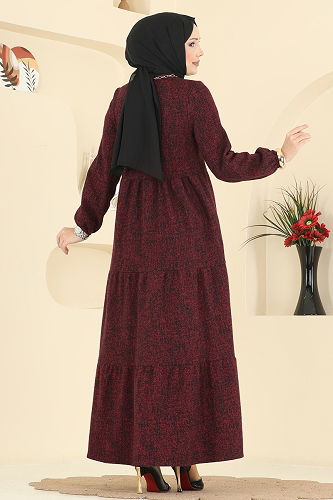 moda selvim الفستان خمري 3071KTR750 - Thumbnail