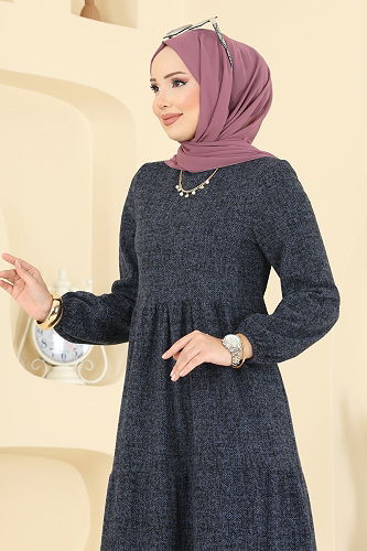 moda selvim Dress 3071KTR750 Navy Blue - Thumbnail