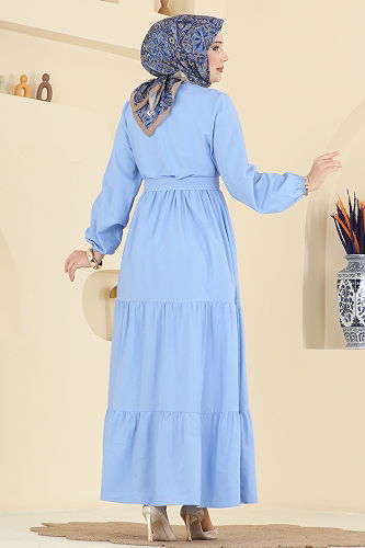 moda selvim الفستان أزرق فاتح 3075KTR750 - Thumbnail