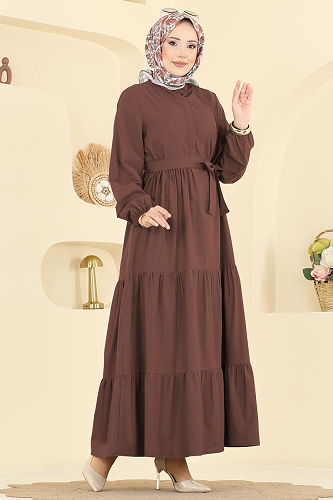 moda selvim الفستان بني 3075KTR750 - Thumbnail