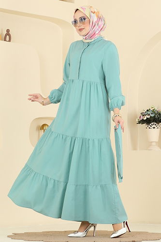 moda selvim الفستان أخضر باهت 3075KTR750 - Thumbnail